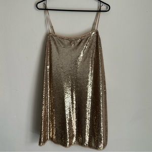Gold sequin slip MINI dress- FREE PEOPLE INIMATELY